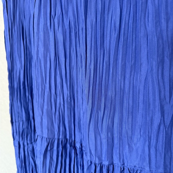 Eileen Fisher Blue Crushed Silk Sleeveless Tiered Dress Size XS - Picture 5 of 10